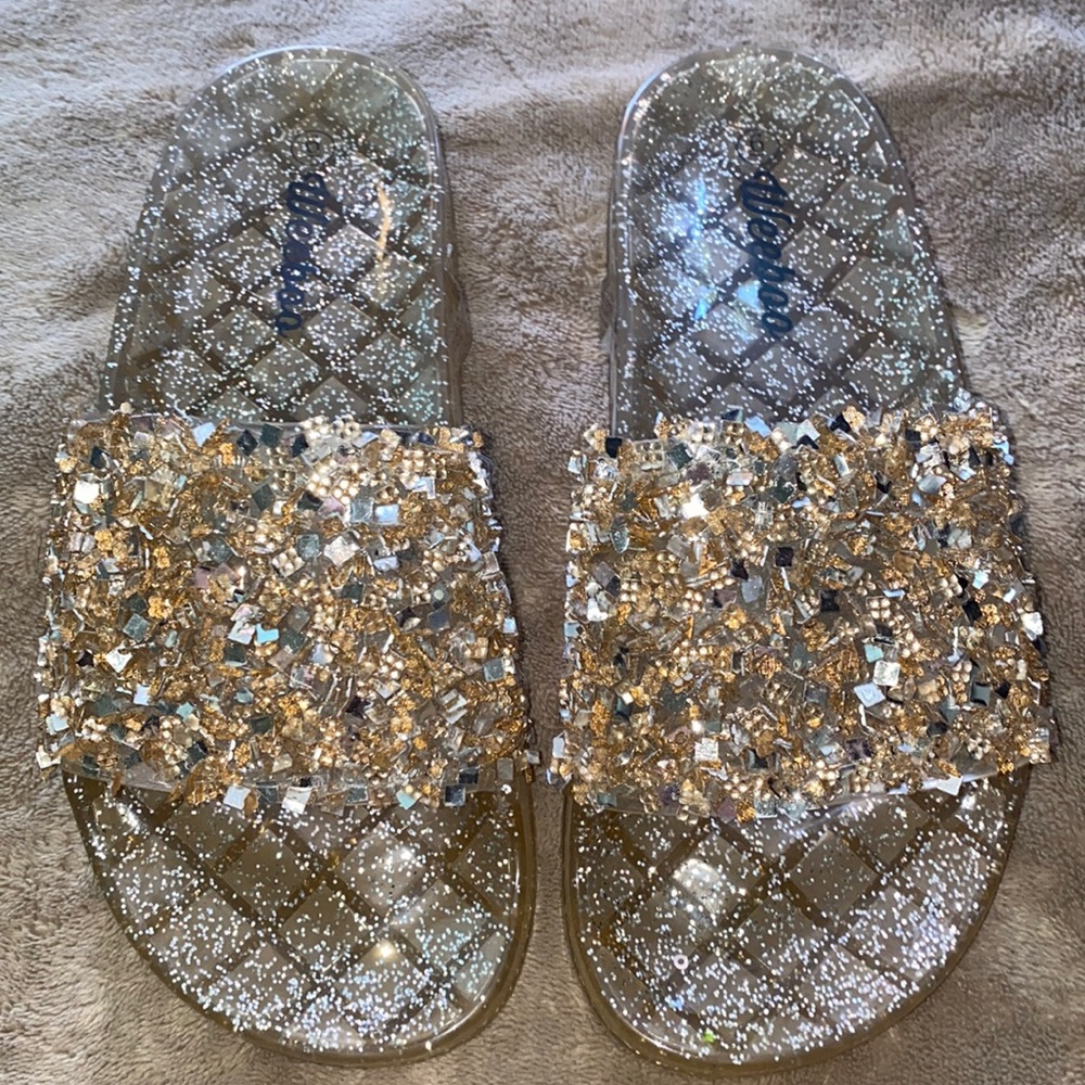 Gold Jelly Glitter Slides